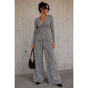Veronique Young Animal Print Silver Sparkle 2 Piece Set Top Pants Y2K 90s Model